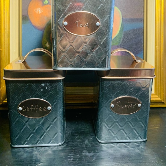 Coffee sugar and tea rose gold and silver kitchen canister ☕️ - Picture 2 of 14